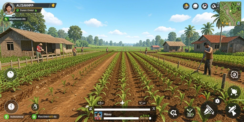Gameplay menakjubkan dalam ALISANRP dengan ladang luas dan tanaman hijau.