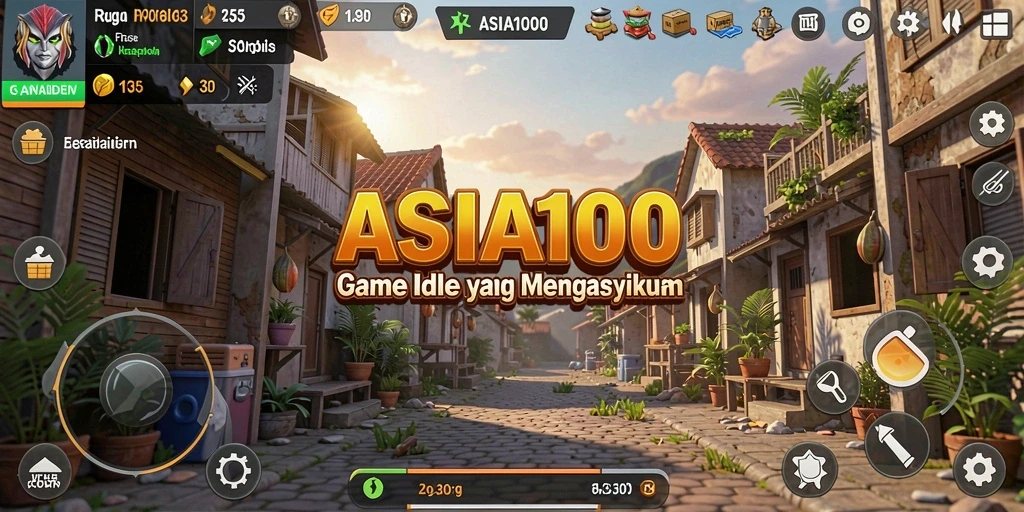 Screenshot gameplay ASIA100 menampilkan aksi santai dan kemajuan otomatis.