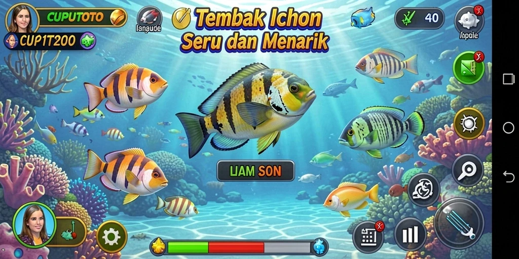 Tampilan gameplay CUPUTOTO yang menampilkan aksi menembak ikan.