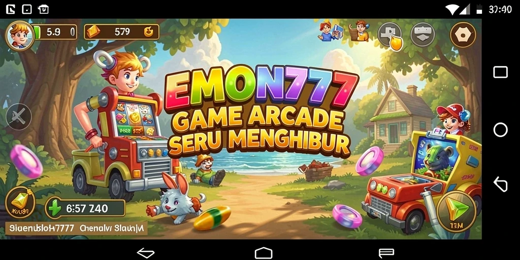 Screenshot utama EMON777 menampilkan gameplay dinamis yang penuh aksi.