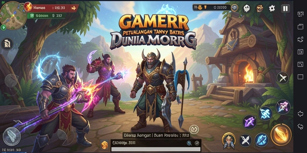 Screenshot utama GAMERP menunjukkan aksi pertempuran seru di dunia MMORPG.
