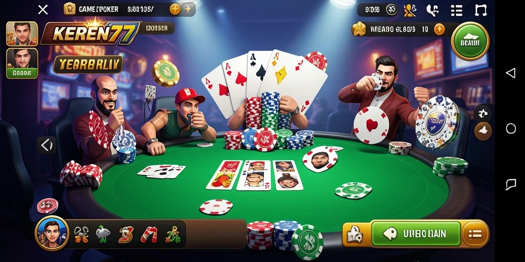 Tampilan gameplay poker KEREN77 yang menarik dan penuh aksi.