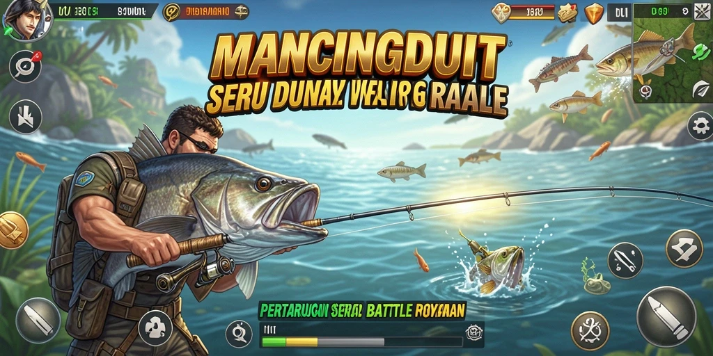 Screenshot gameplay MANCINGDUIT dengan aksi memancing yang seru.