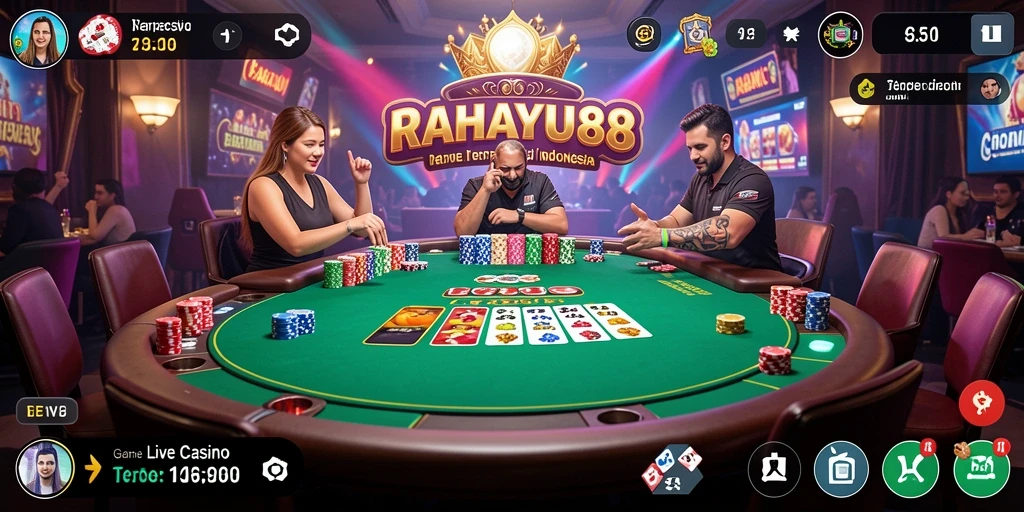 Tampilan gameplay RAHAYU88 dengan dealer langsung dan suasana kasino yang mendebarkan.