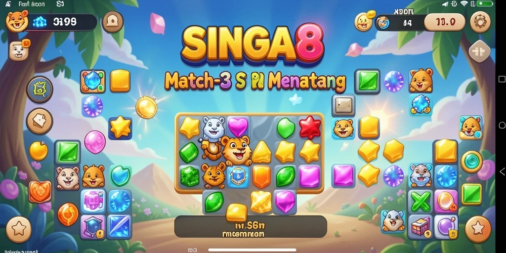 Tampilan gameplay seru dalam SINGA8, permainan Match-3 yang menghibur.